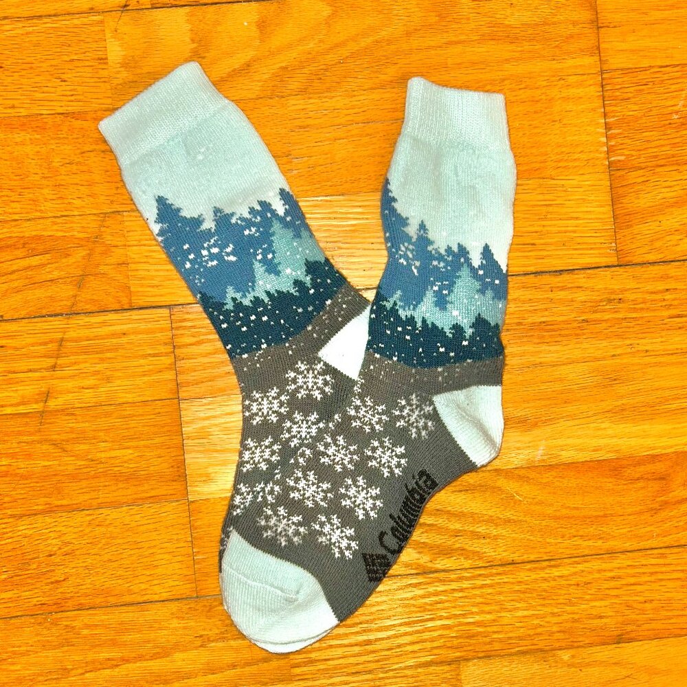 Columbia Boot Ski Socks Women's Size 7-10 Blue Grey Soft Thick Fuzzy